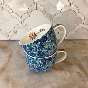 LILY PULITZER Blue Floral Mugs Set of 2